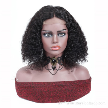 Shmily Swiss Lace Front Closure 4*4 Human Hair Short Curly Bob Wigs Peruvian Wholesale Virgin Human Hair Wig With Kinky Curls